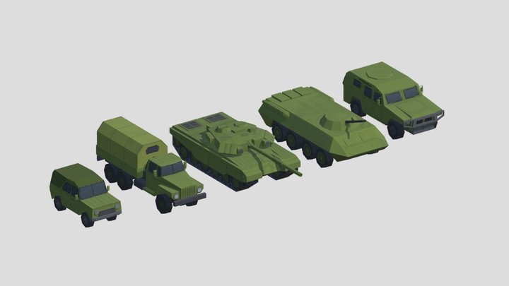 Low-poly Military Vehicles pack 3D Model