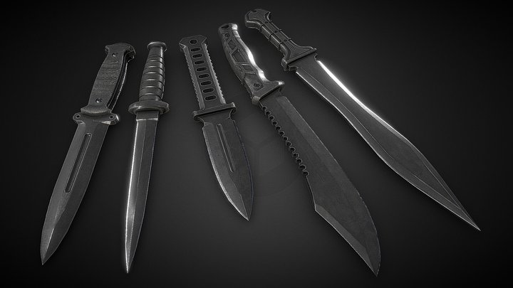 Combat Knife Set [2][Game Ready][Low-Poly] 3D Model
