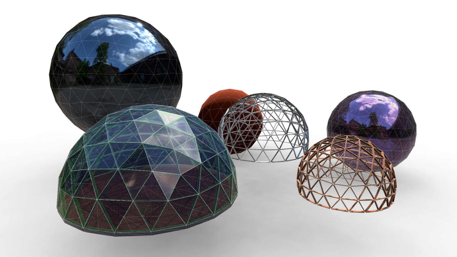 3D model Geodesic dome / sphere - This is a 3D model of the Geodesic dome / sphere. The 3D model is about a group of different colored planets.