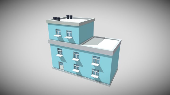 Low Poly Blue House 3D Model