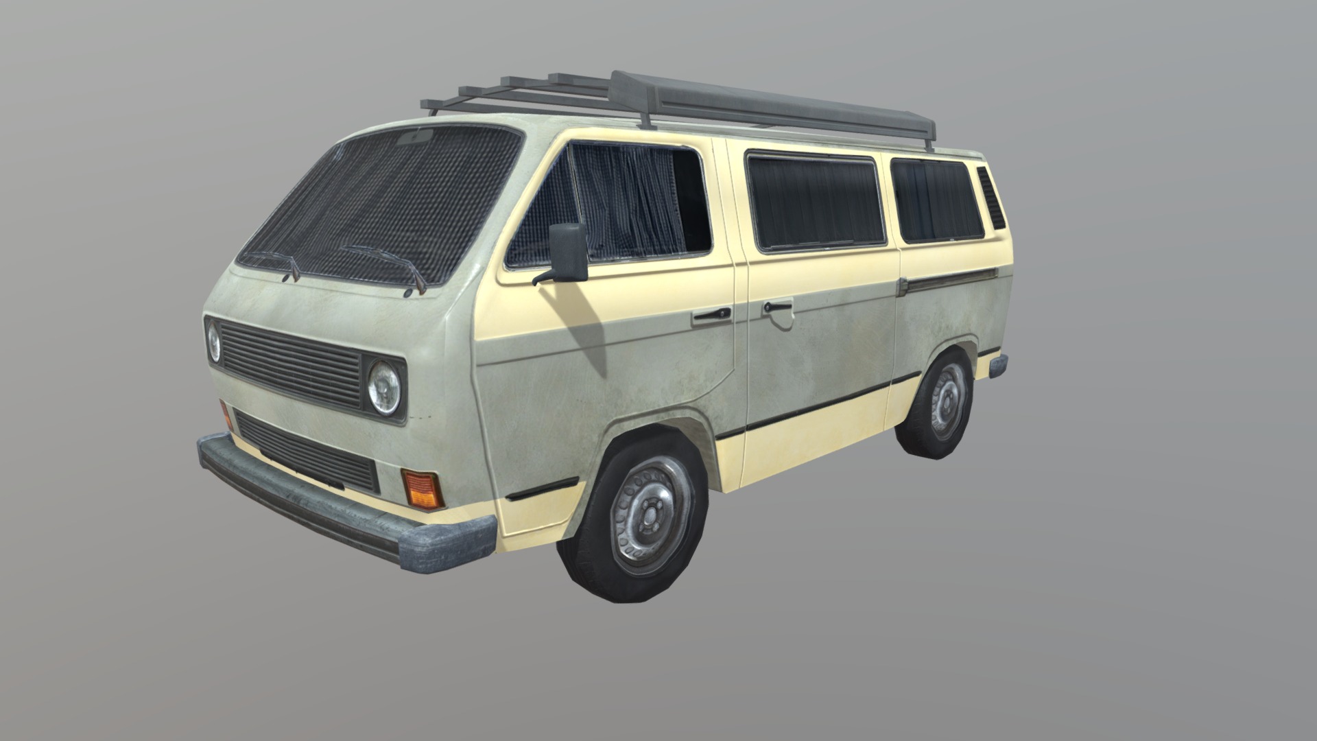 3D model VW T3 Caravan lowpoly model - This is a 3D model of the VW T3 Caravan lowpoly model. The 3D model is about a small yellow van.