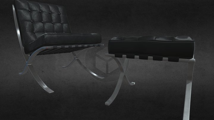 Barcelona Chair Set 3D Model