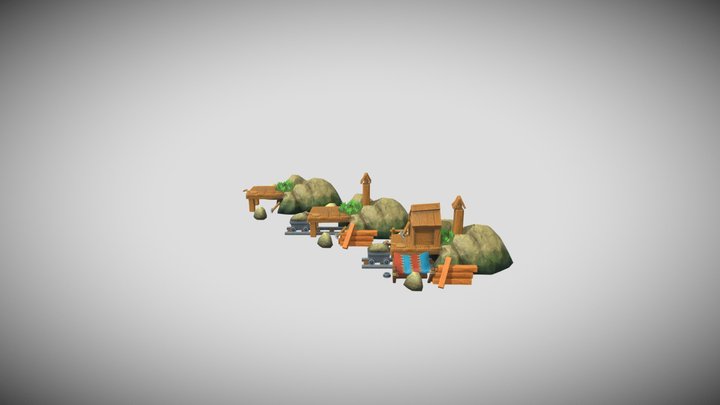 Mining houses lineup 3D Model