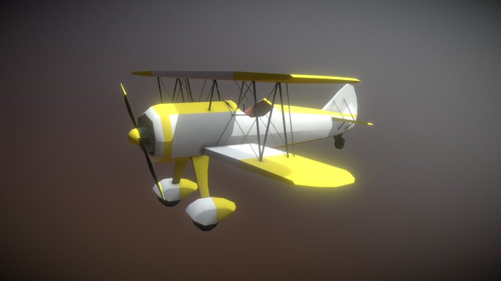 Game Ready Aeroplane Yellow Low Poly 3D Model