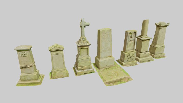 Gravestones Old Scan Processed Pack 3D Model