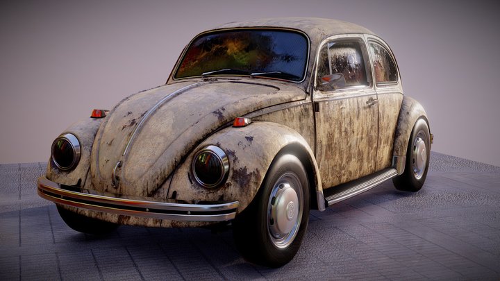 Abandoned Beetle in Wet Concrete Scene 4k – Modèle 3D gratuit STL