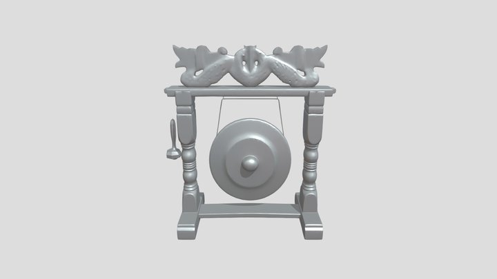 traditional gong with dragon ornament stand 3D Model