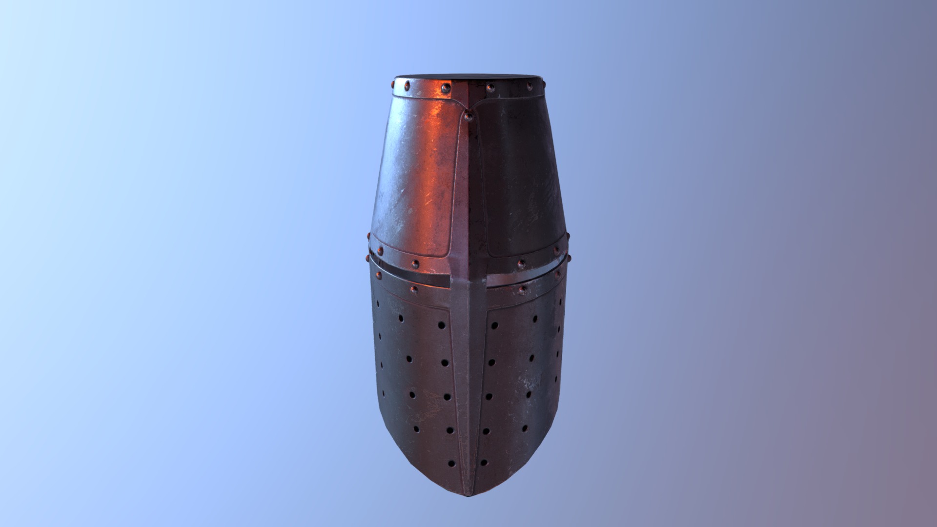 3D model Great Helm - This is a 3D model of the Great Helm. The 3D model is about a cylindrical object with a red and black top.