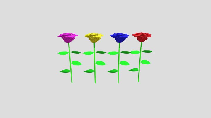 Low Poly Colored Roses Pack 3D Model