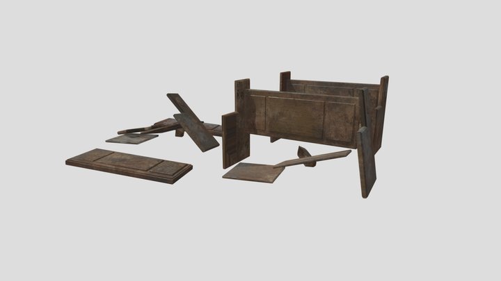 Modular Broken Church Benches 3D Model