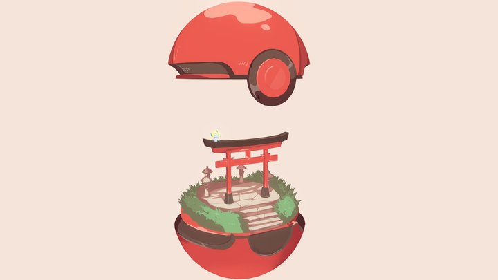 Jirachi Sleeping on a Torii 3D Model