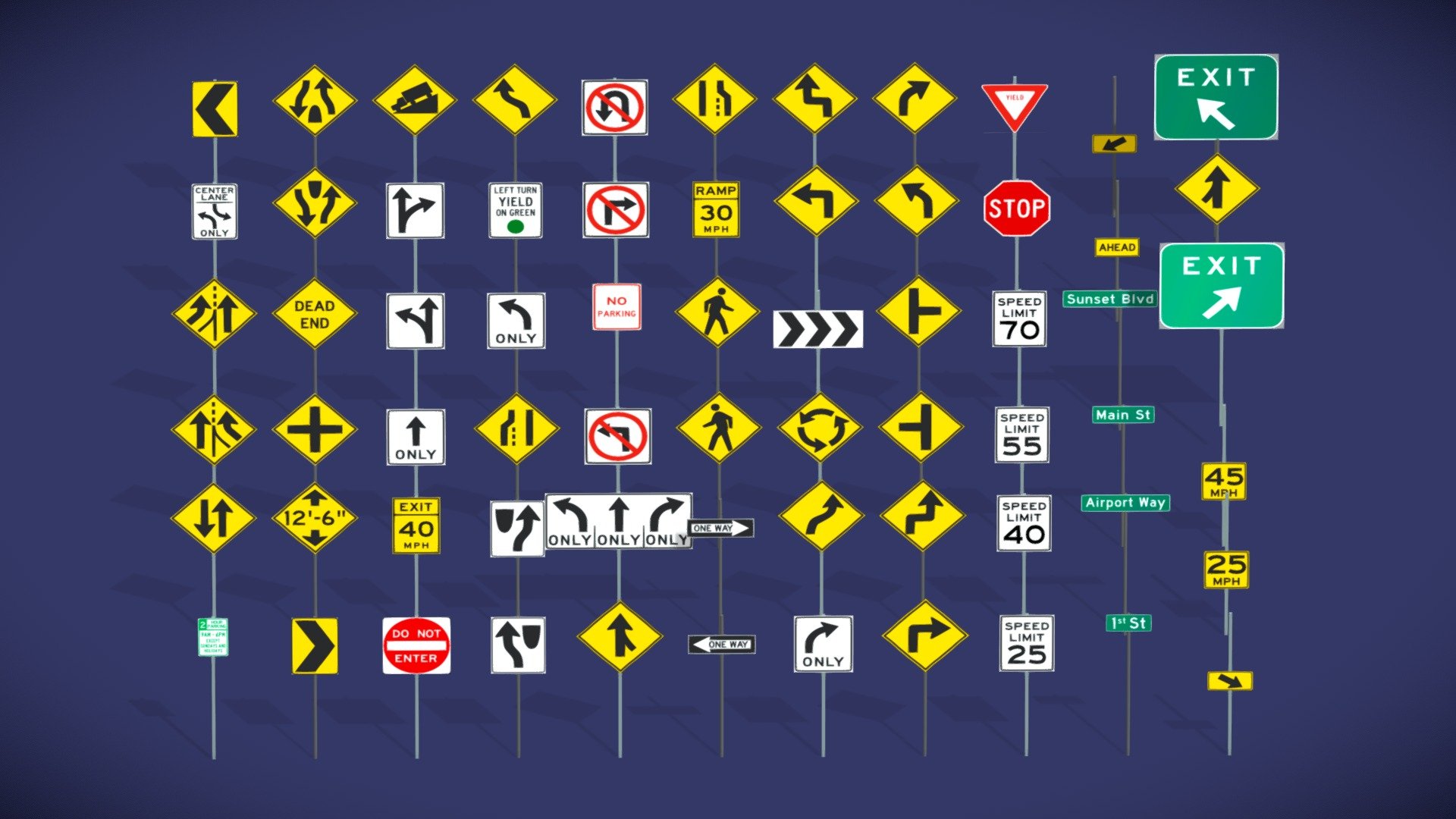 Road Sign Asset Pack - Buy Royalty Free 3D model by Prit P ...
