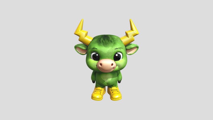 Cute green cartoon horned creature wearing snea 3D Model