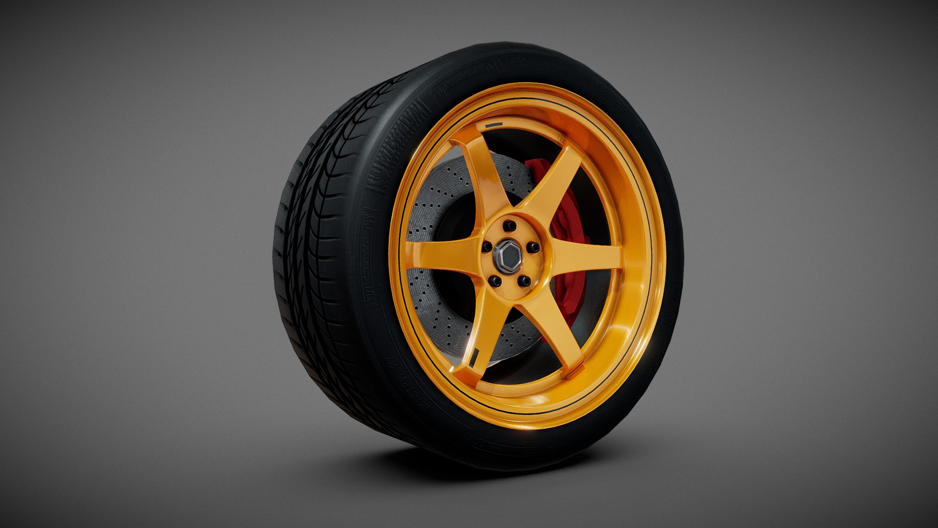 3D model Tune Racing Tire and Rim 1 - This is a 3D model of the Tune Racing Tire and Rim 1. The 3D model is about a black and orange tire.