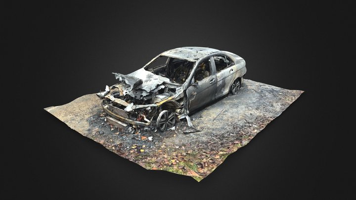 Burnt out Mercedes Car Wreckage 3D Model