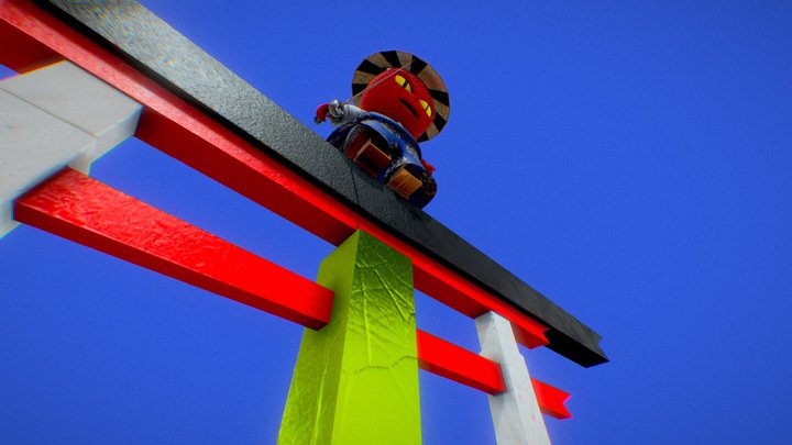 A samurai demon on top of a portal with a katana 3D Model