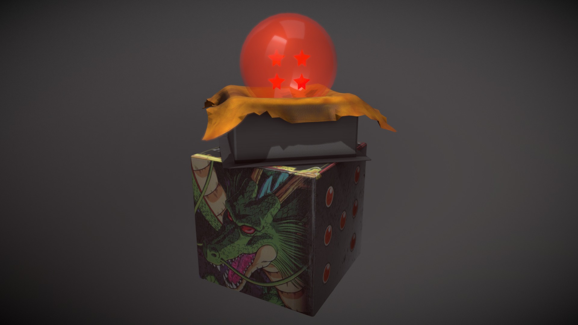 3D model 4 star Dragon ball - This is a 3D model of the 4 star Dragon ball. The 3D model is about a box with a cartoon character on it.