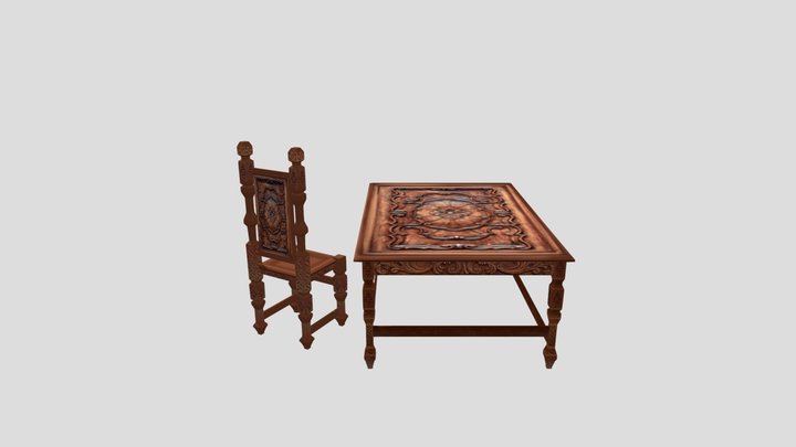 Chair and table set 3D Model