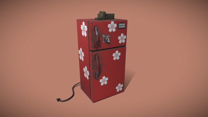 Damaged retro refrigerator low poly 3D Model