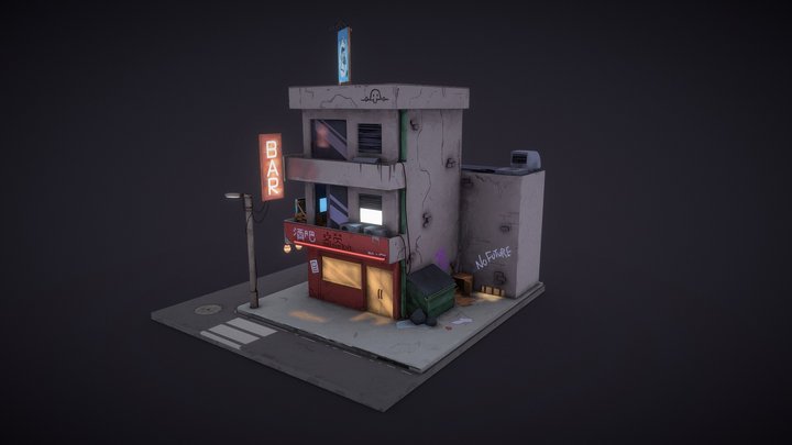 Stylized Dystopian Bar 3D Model