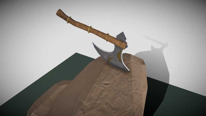 Wooden Stone Axe in Icy Rocks 3D Model