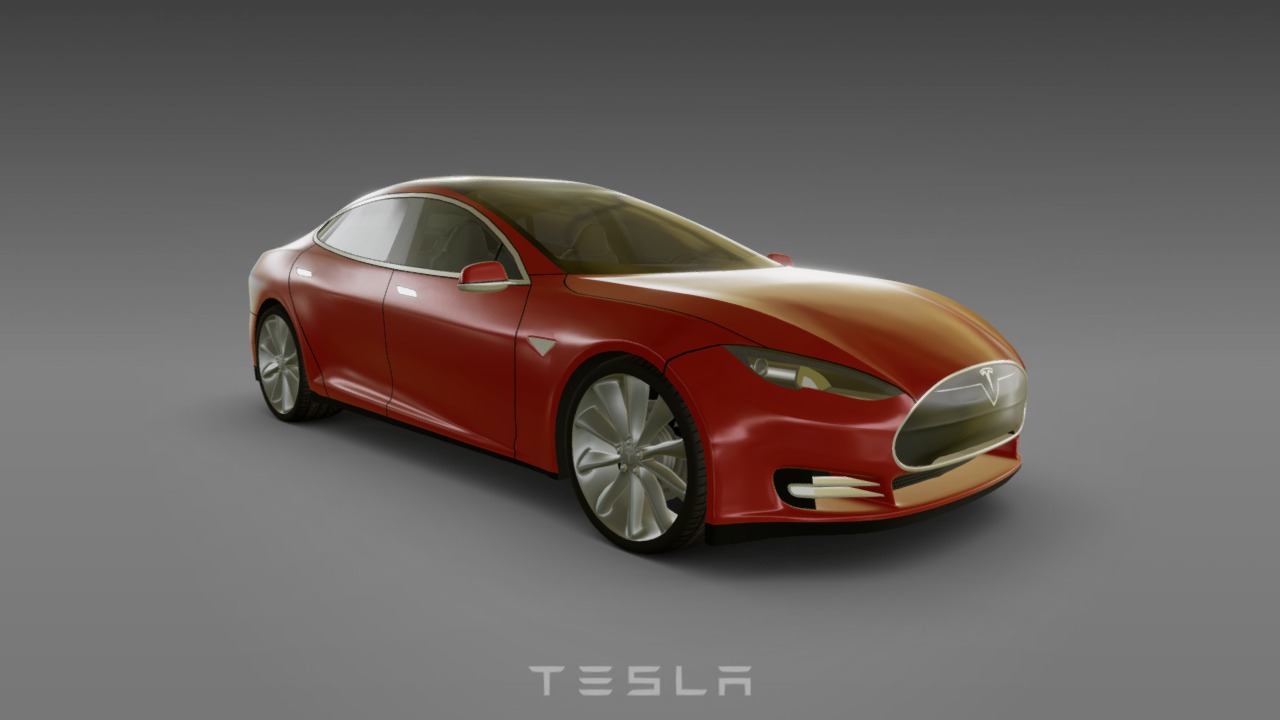 3D model Tesla Model S - This is a 3D model of the Tesla Model S. The 3D model is about a red sports car.
