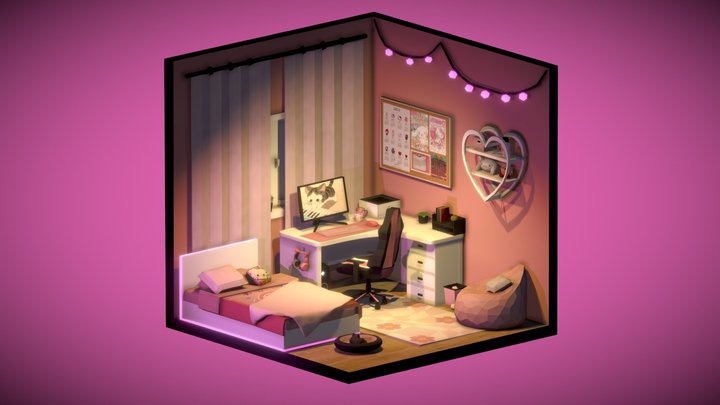 Gamer girl's room 3D Model