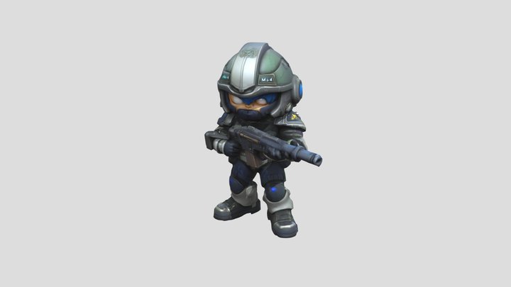 A chibi space marine with a fierce expression. 3D Model