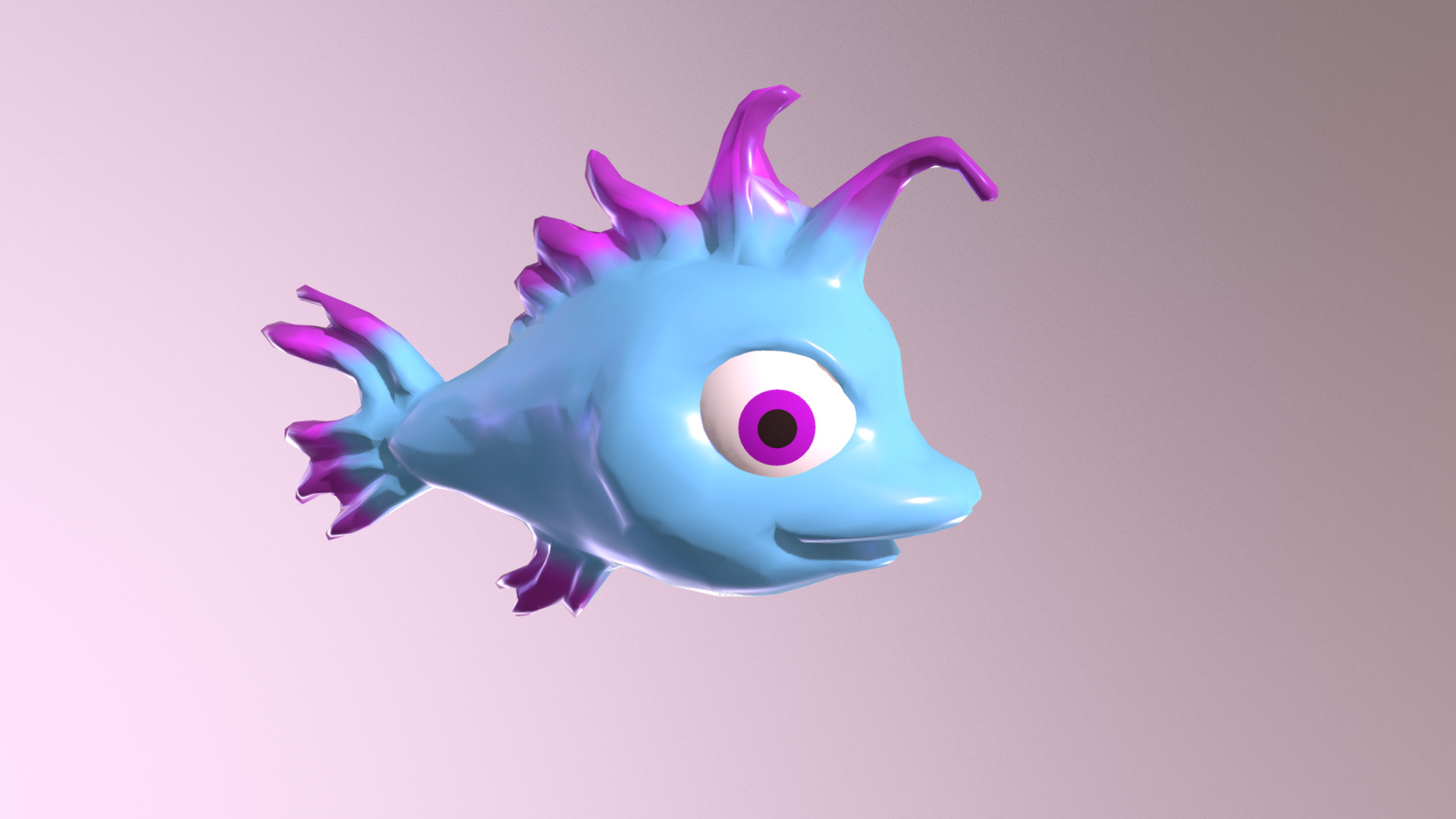 3D model Cute Fishy - This is a 3D model of the Cute Fishy. The 3D model is about a blue fish with a pink background.