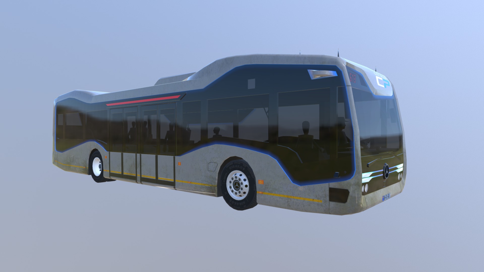 3D model Mercedes- Benz Future Bus - This is a 3D model of the Mercedes- Benz Future Bus. The 3D model is about a blue and white bus.