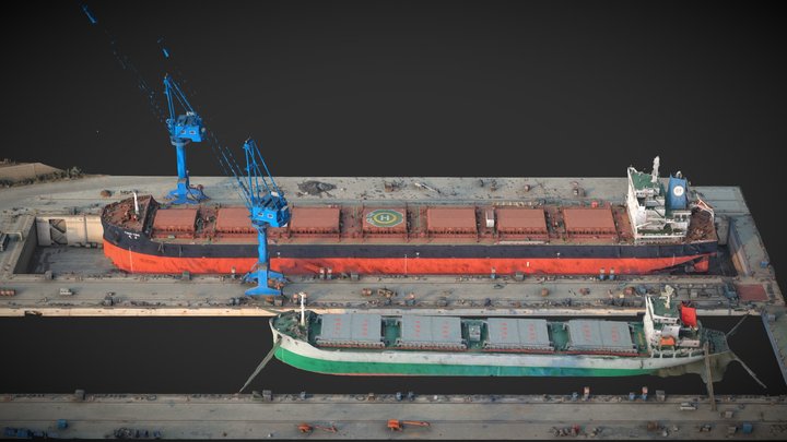 Shipyard, Dry dock, Cargo ship, Giant vessel – Kostenloses 3D-Modell STL