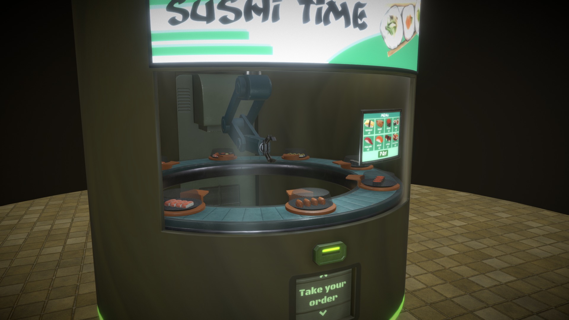 3D model Sushi vending machine - This is a 3D model of the Sushi vending machine. The 3D model is about graphical user interface.