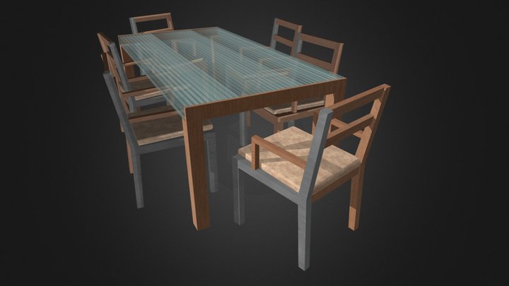6-seater Dinner Table Set 3D Model