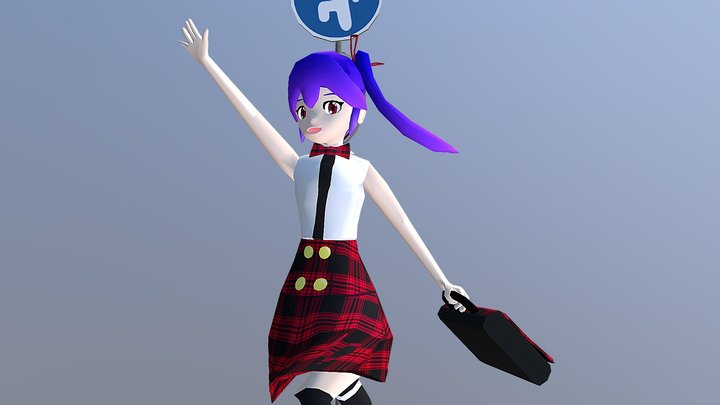 Purple Hair Anime Girl 3D Model