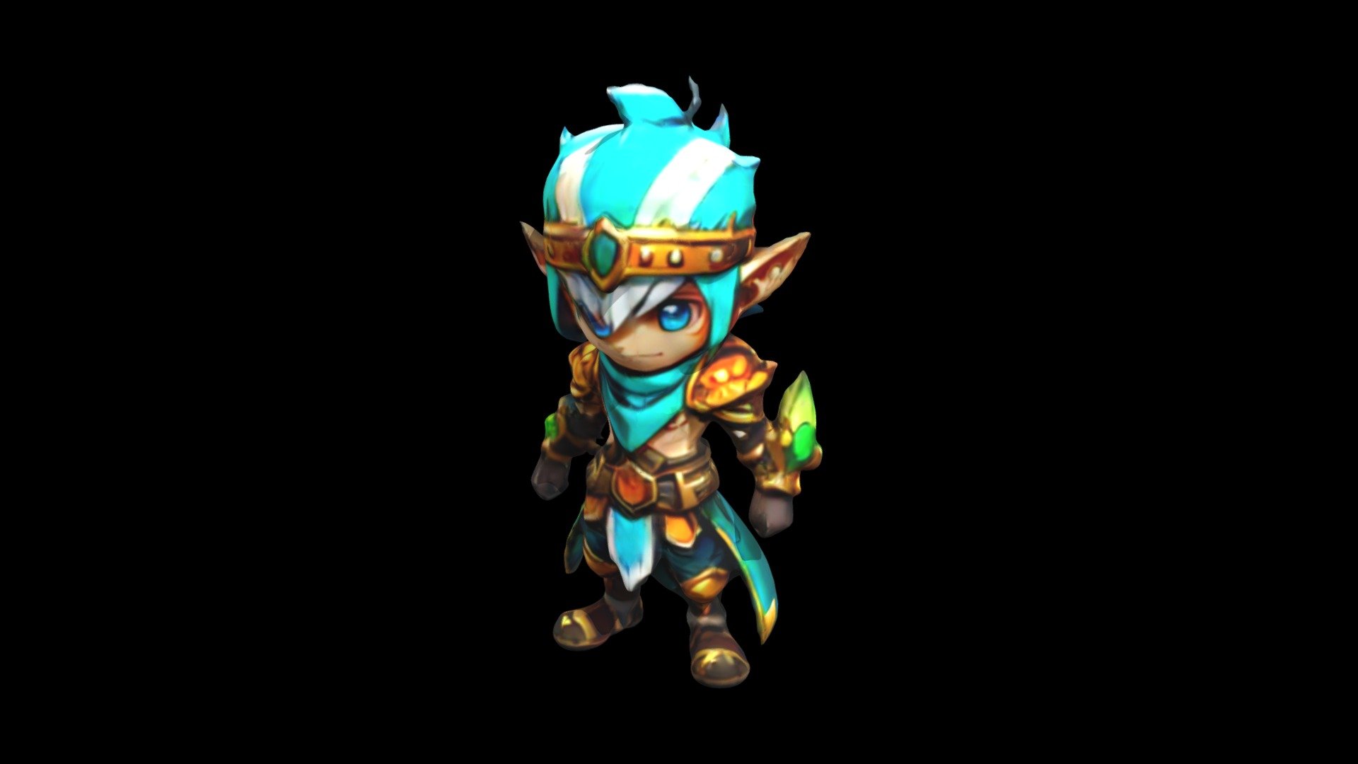 a cartoon character with blue hair and gold a - Download Free 3D model ...