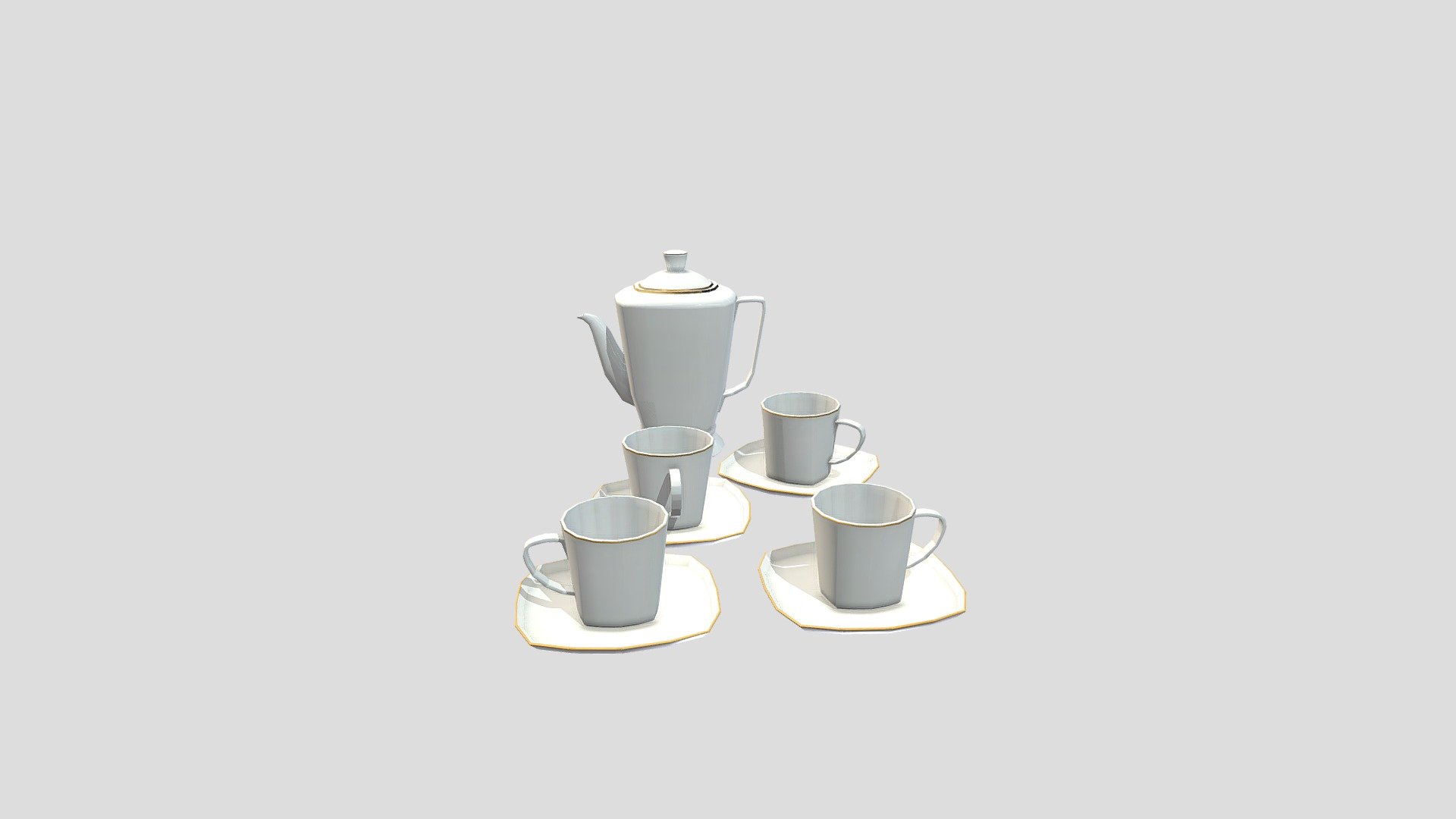 CERAMIC TEA SET WITH GOLD RIM