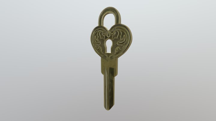 Vintage Ornate Heart-Shaped Key 3D Model