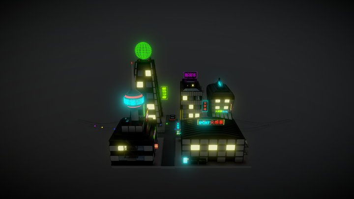 Mini Cyberpunk City made in Blender. 3D Model