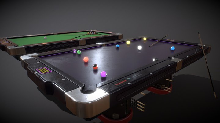 Pool table with Neon Balls 3D Model