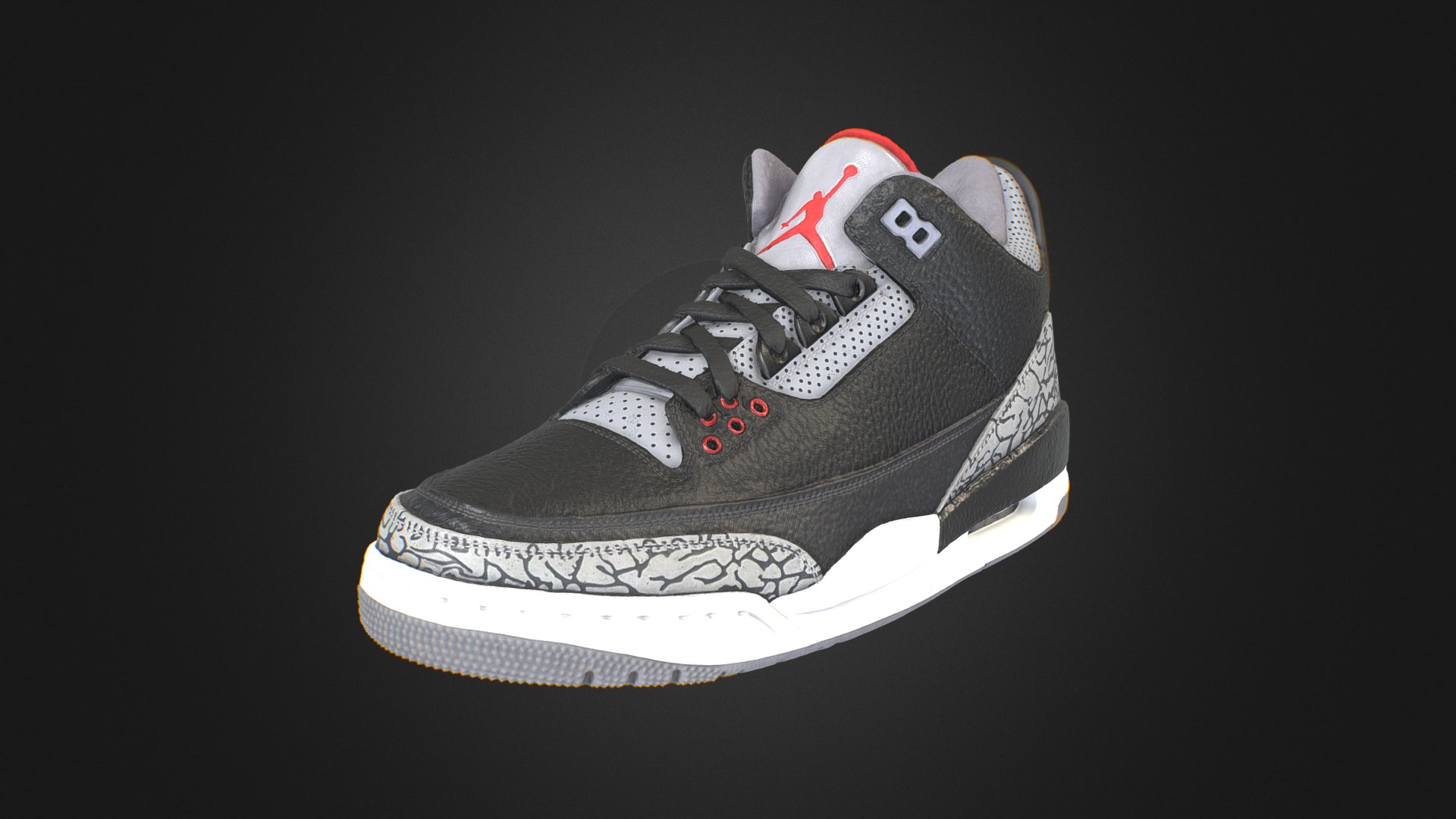 3D model Nike Air Jordan 3 Retro - This is a 3D model of the Nike Air Jordan 3 Retro. The 3D model is about a black and white shoe.