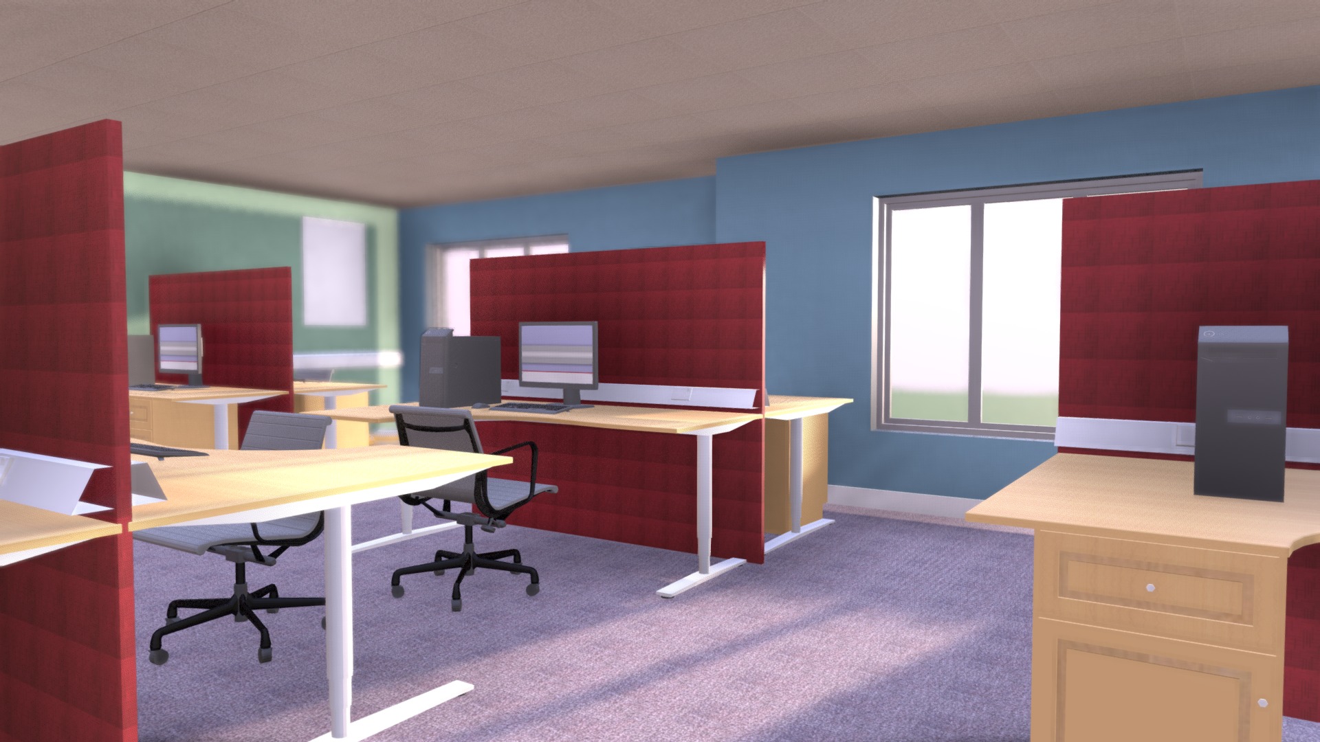 3D model Office Interior - This is a 3D model of the Office Interior. The 3D model is about an empty office with desks and chairs.