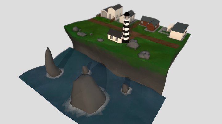 Low Polygon - Cliff and lighthouse 3D Model