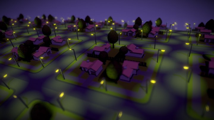 Neighbourhood at night 3D Model