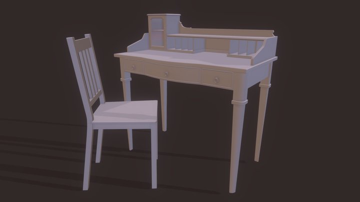 Antique Desk with Chair 3D Model