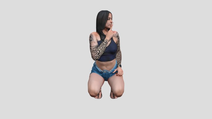 Tattooed woman flip flop 3D Model