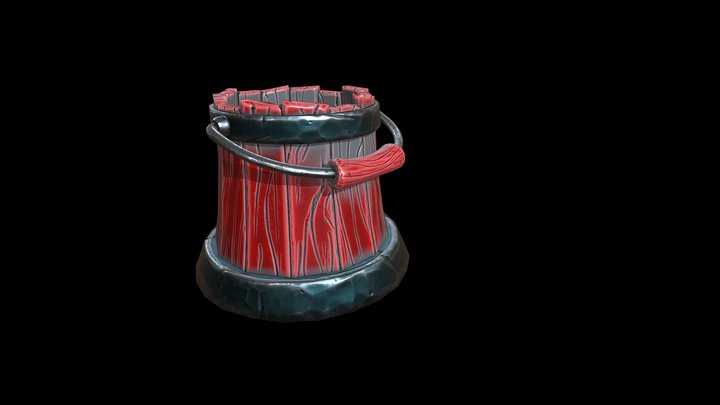 Low Poly Stylized Wooden Bucket game props 3D Model