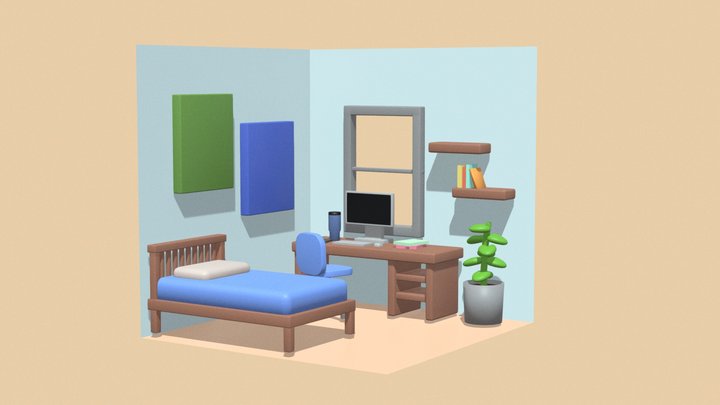 low poly bedroom