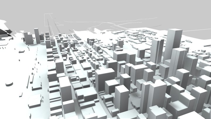 Chicago Cityscape Wireframe and Block Map 3D Model