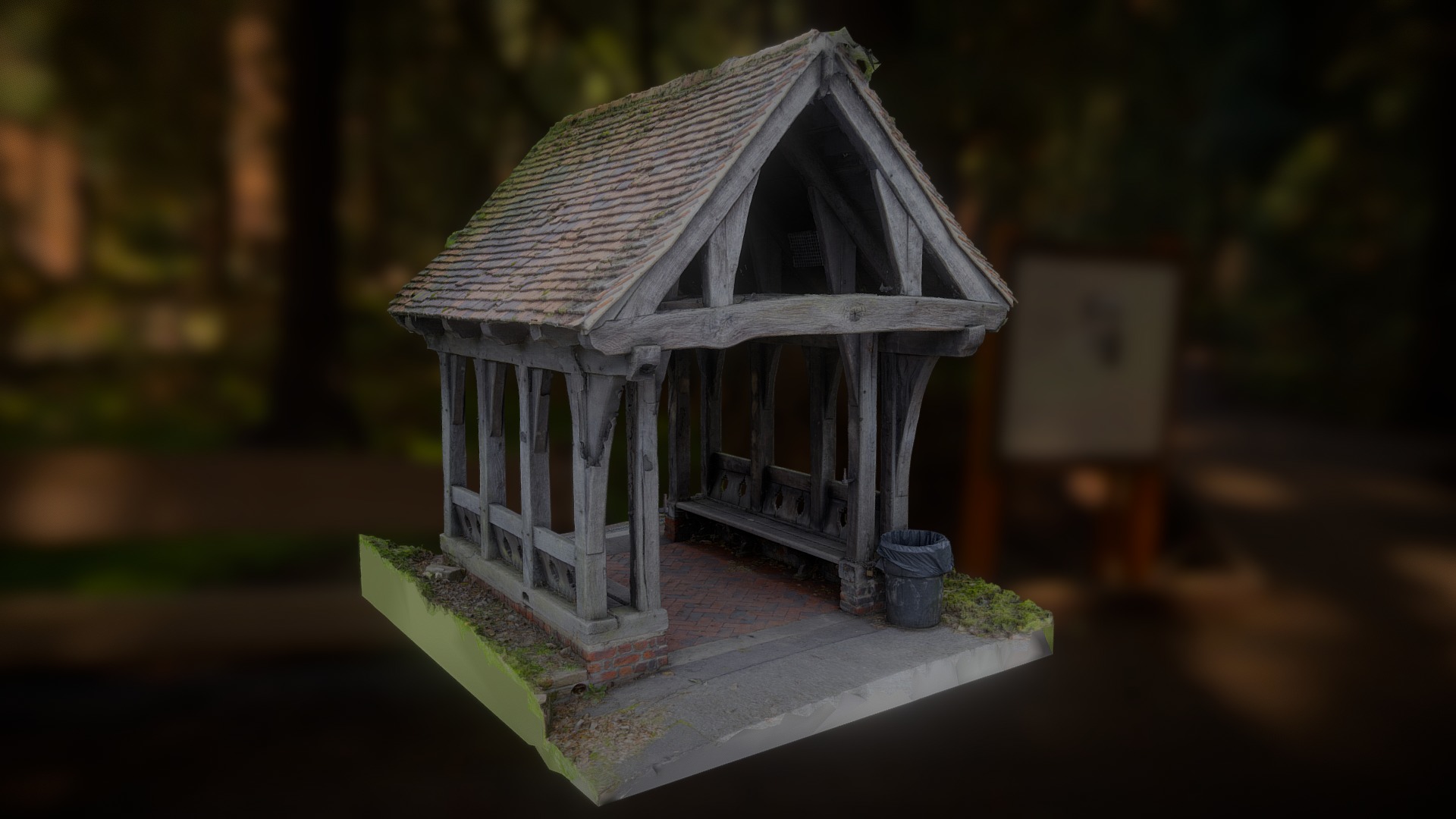 3D model The Lych Gate - This is a 3D model of the The Lych Gate. The 3D model is about a wooden birdhouse on a wood table.