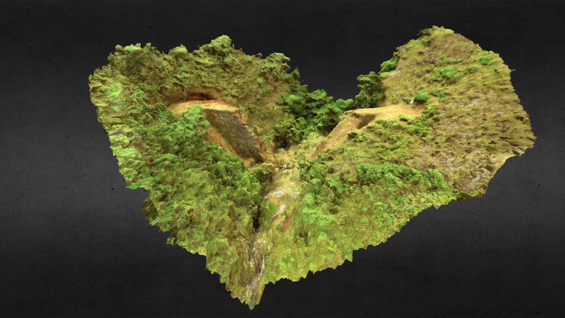 3D model Barragem da Lagoa da Prata - This is a 3D model of the Barragem da Lagoa da Prata. The 3D model is about a green and brown rock formation.